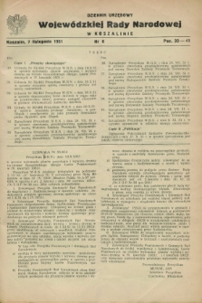 Dziennik Urzędowy Wojewódzkiej Rady Narodowej w Koszalinie. 1951, nr 6 (7 listopada)