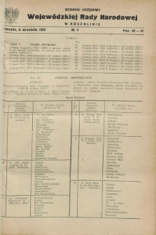 Dziennik Urzędowy Wojewódzkiej Rady Narodowej w Koszalinie. 1952, nr 4 (6 września)