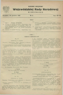Dziennik Urzędowy Wojewódzkiej Rady Narodowej w Koszalinie. 1952, nr 9 (28 grudnia)
