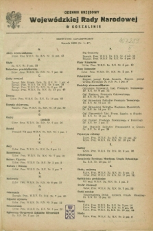 Dziennik Urzędowy Wojewódzkiej Rady Narodowej w Koszalinie. 1953, Skorowidz alfabetyczny
