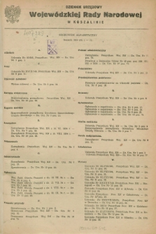Dziennik Urzędowy Wojewódzkiej Rady Narodowej w Koszalinie. 1954, Skorowidz alfabetyczny