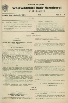Dziennik Urzędowy Wojewódzkiej Rady Narodowej w Koszalinie. 1954, nr 3 (8 kwietnia)