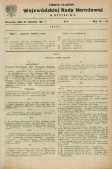 Dziennik Urzędowy Wojewódzkiej Rady Narodowej w Koszalinie. 1954, nr 6 (31 [i.e.30] czerwca)