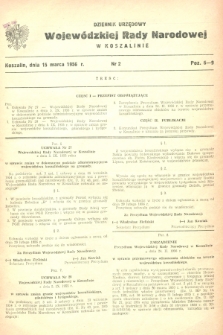 Dziennik Urzędowy Wojewódzkiej Rady Narodowej w Koszalinie. 1956, nr 2 (15 marca)
