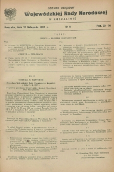 Dziennik Urzędowy Wojewódzkiej Rady Narodowej w Koszalinie. 1957, nr 9 (15 listopada)