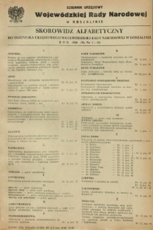 Dziennik Urzędowy Wojewódzkiej Rady Narodowej w Koszalinie. 1958, Skorowidz alfabetyczny
