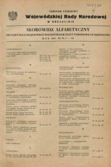 Dziennik Urzędowy Wojewódzkiej Rady Narodowej w Koszalinie. 1959, Skorowidz alfabetyczny