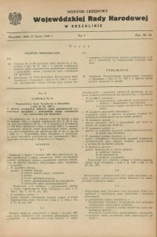 Dziennik Urzędowy Wojewódzkiej Rady Narodowej w Koszalinie. 1960, nr 7 (15 lipca)