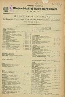 Dziennik Urzędowy Wojewódzkiej Rady Narodowej w Koszalinie. 1963, Skorowidz alfabetyczny