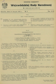 Dziennik Urzędowy Wojewódzkiej Rady Narodowej w Koszalinie. 1972, nr 9 (22 sierpnia)