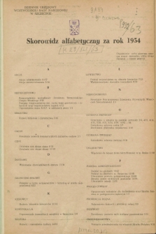 Dziennik Urzędowy Wojewódzkiej Rady Narodowej w Szczecinie. 1954, Skorowidz alfabetyczny za rok 1954