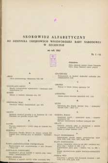 Dziennik Urzędowy Wojewódzkiej Rady Narodowej w Szczecinie. 1962, Skorowidz alfabetyczny za rok 1962