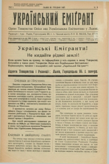 Ukraïns'kij Emigrant : organ Tovaristva Opìki nad Ukraïns'kimi Emìgrantami u L'vovi. R.1, č. 8 (25 grudnâ 1927)