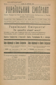 Ukraïns'kij Emigrant : organ Tovaristva Opìki nad Ukraïns'kimi Emìgrantami u L'vovi. R.2, č. 6 (30 bereznâ 1928)