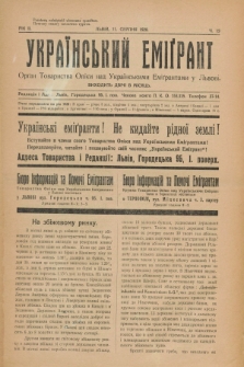 Ukraïns'kij Emigrant : organ Tovaristva Opìki nad Ukraïns'kimi Emìgrantami u L'vovi. R.2, č. 15 (11 serpnâ 1928)
