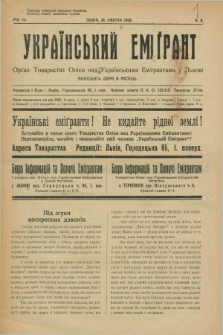 Ukraïns'kij Emigrant : organ Tovaristva Opìki nad Ukraïns'kimi Emìgrantami u L'vovi. R.3, č. 8 (28 kvìtnâ 1929)