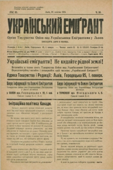 Ukraïns'kij Emigrant : organ Tovaristva Opìki nad Ukraïns'kimi Emìgrantami u L'vovi. R.3, č. 20 (30 žovtnâ 1929)