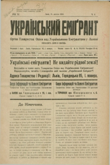 Ukraïns'kij Emigrant : organ Tovaristva Opìki nad Ukraïns'kimi Emìgrantami u L'vovi. R.4, č. 4 (28 lûtogo 1930)