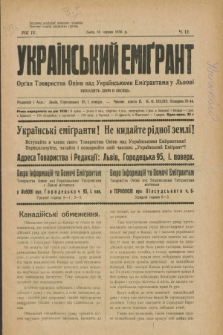Ukraïns'kij Emigrant : organ Tovaristva Opìki nad Ukraïns'kimi Emìgrantami u L'vovi. R.4, č. 12 (30 červnâ 1930)