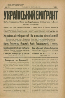 Ukraïns'kij Emigrant : organ Tovaristva Opìki nad Ukraïns'kimi Emìgrantami u L'vovi. R.4, č. 22 (30 listopada 1930)