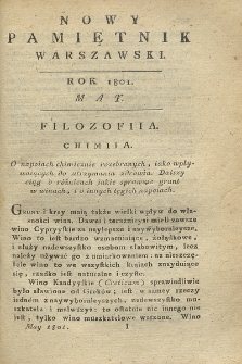 Nowy Pamiętnik Warszawski : dziennik historyczny, polityczny, tudzież nauk i umieiętności. 1801, Maj