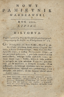 Nowy Pamiętnik Warszawski : dziennik historyczny, polityczny, tudzież nauk i umieiętności. 1801, Lipiec