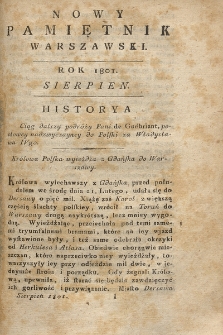 Nowy Pamiętnik Warszawski : dziennik historyczny, polityczny, tudzież nauk i umieiętności. 1801, Sierpień