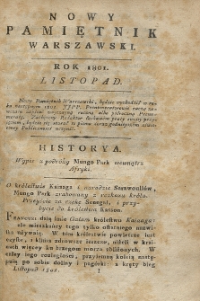Nowy Pamiętnik Warszawski : dziennik historyczny, polityczny, tudzież nauk i umieiętności. 1801, Listopad