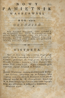 Nowy Pamiętnik Warszawski : dziennik historyczny, polityczny, tudzież nauk i umieiętności. 1801, Grudzień