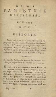Nowy Pamiętnik Warszawski : dziennik historyczny, polityczny, tudzież nauk i umieiętności. 1802, Maj