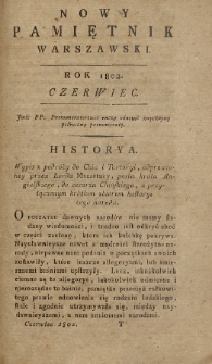 Nowy Pamiętnik Warszawski : dziennik historyczny, polityczny, tudzież nauk i umieiętności. 1802, Czerwiec