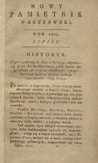 Nowy Pamiętnik Warszawski : dziennik historyczny, polityczny, tudzież nauk i umieiętności. 1802, Lipiec