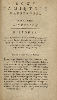 Nowy Pamiętnik Warszawski : dziennik historyczny, polityczny, tudzież nauk i umieiętności. 1802, Wrzesień