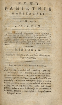 Nowy Pamiętnik Warszawski : dziennik historyczny, polityczny, tudzież nauk i umieiętności. 1802, Listopad