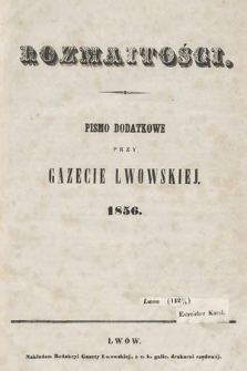 Rozmaitości : pismo dodatkowe do Gazety Lwowskiej. 1856, spis rzeczy