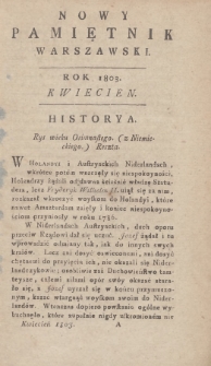 Nowy Pamiętnik Warszawski : dziennik historyczny, polityczny, tudzież nauk i umieiętności. 1803, Kwiecień