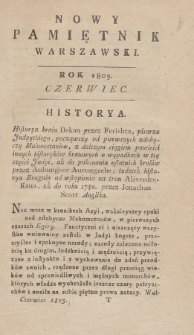 Nowy Pamiętnik Warszawski : dziennik historyczny, polityczny, tudzież nauk i umieiętności. 1803, Czerwiec