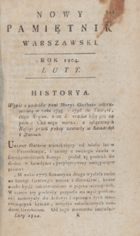 Nowy Pamiętnik Warszawski : dziennik historyczny, polityczny, tudzież nauk i umieiętności. 1804, Luty