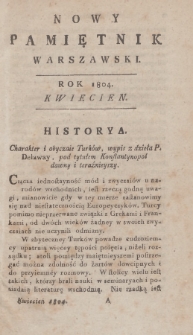 Nowy Pamiętnik Warszawski : dziennik historyczny, polityczny, tudzież nauk i umieiętności. 1804, Kwiecień