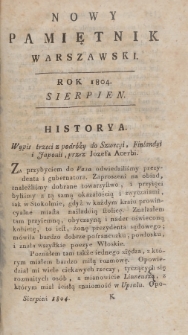 Nowy Pamiętnik Warszawski : dziennik historyczny, polityczny, tudzież nauk i umieiętności. 1804, Sierpień