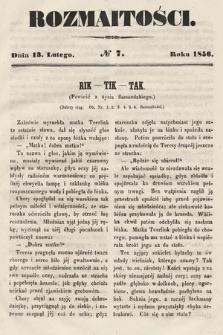 Rozmaitości : pismo dodatkowe do Gazety Lwowskiej. 1856, nr 7