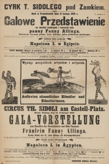 Cyrk T. Sidolego pod Zamkiem galowe przedstawienie na dochód jeźdczyni i tancerki solo panny Fanny Allinga