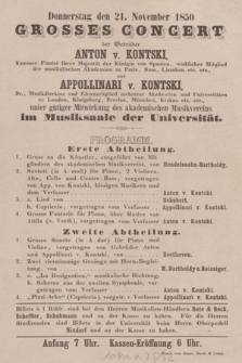 Donnerstag den 21. November 1850 grosses Concert der Gebrüder Anton v. Kontski ... und Appolinari v. Kontski