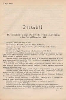 [Kadencja IV, sesja IV, pos. 24] Protokoły z 4. Sesyi IV. Peryodu Sejmu Krajowego Królestwa Galicyi i Lodomeryi wraz z Wielkiem Księstwem Krakowskiem z roku 1881. Protokół 24