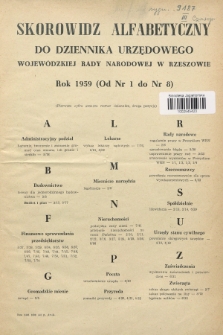 Dziennik Urzędowy Wojewódzkiej Rady Narodowej w Rzeszowie. 1959, Skorowidz alfabetyczny