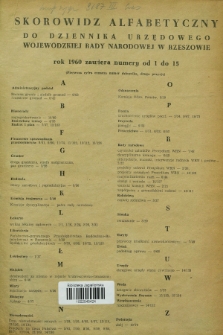 Dziennik Urzędowy Wojewódzkiej Rady Narodowej w Rzeszowie. 1960, Skorowidz alfabetyczny