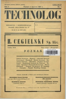 Technolog : organ Związku Technologów R.P. R.5, Nr. 1 (styczeń 1937)
