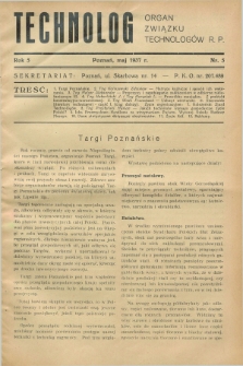 Technolog : organ Związku Technologów R.P. R.5, Nr. 5 (maj 1937)