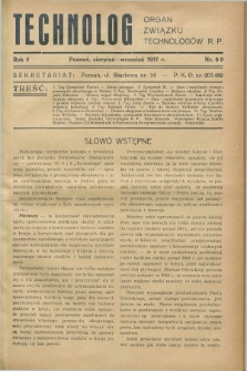 Technolog : organ Związku Technologów R.P. R.5, Nr. 8/9 (sierpień/wrzesień 1937)