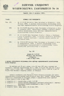 Dziennik Urzędowy Województwa Zamojskiego. 1989, nr 16 (4 grudnia)